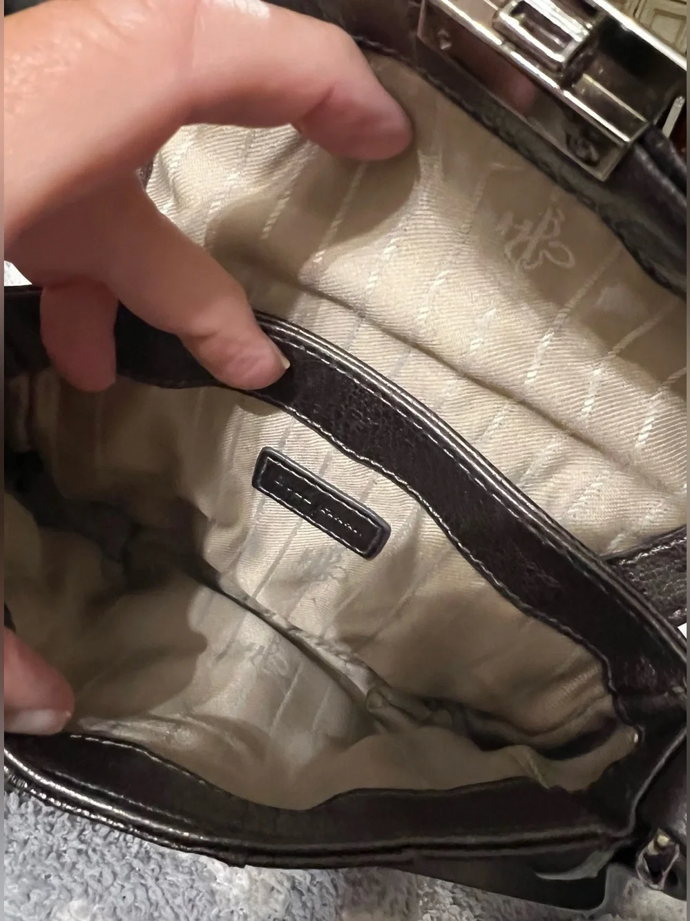 Cole Haan Dark Brown Pebbled Leather Crossbody with Silver Hardware